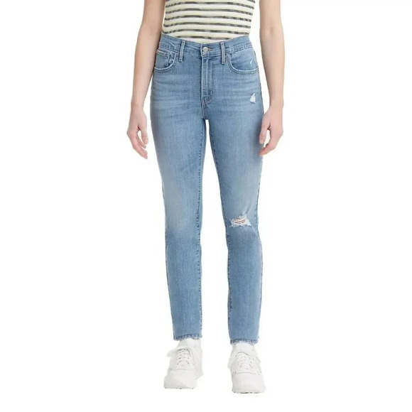 Levi's  Distressed Light Wash 724 High Rise Straight Jeans - Picture 1 of 16